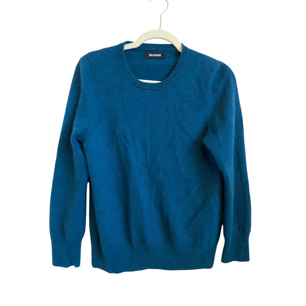NAADAM 100% Cashmere Crewneck Sweater Teal Blue Long Sleeve Knit Top 9926